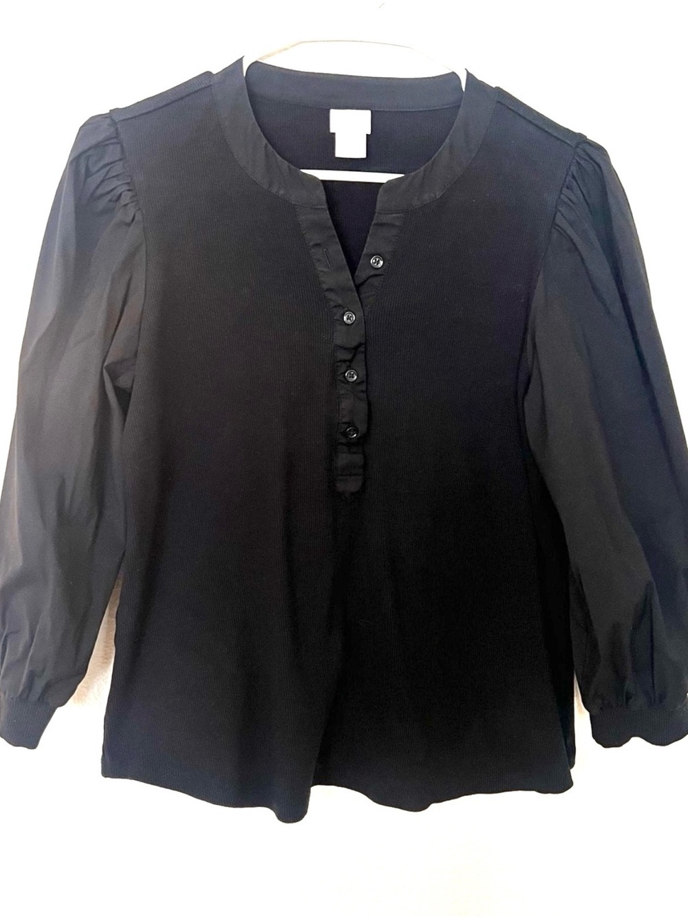 Chico's Black Puff-Sleeve Henley Blouse